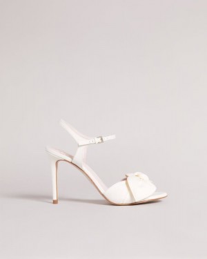 Ivory Ted Baker Heevia Moire Satin Bow Heeled Sandals Heels | BMRXCNT-58