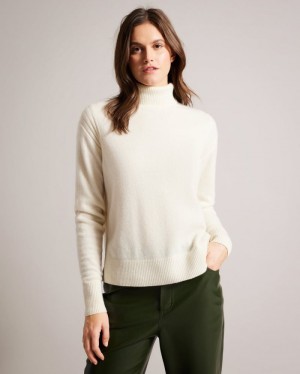 Ivory Ted Baker Ruthell Organic Cashmere Roll Neck Jumper Jumpers & Cardigans | BGLPRIC-62