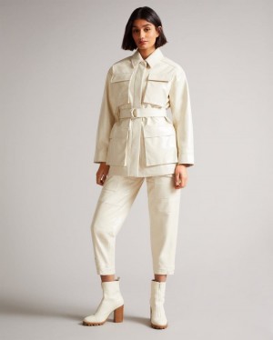 Ivory Ted Baker Vinala Utility Vinyl Trousers Trousers & Shorts | FWNHYMI-05