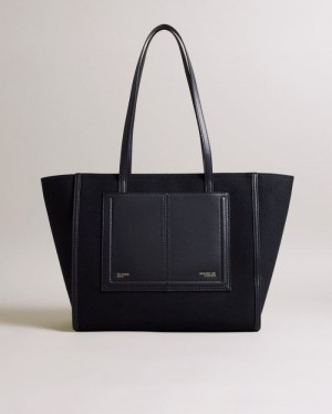 Jet-Black Ted Baker Aksani Large Canvas Tote Bag Tote Bags | NFKEIWX-95