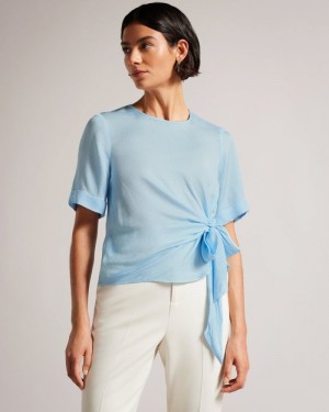 Light Blue Ted Baker Thaliya Integral Tie T-Shirt Tops & Blouses | YUMHLPW-51