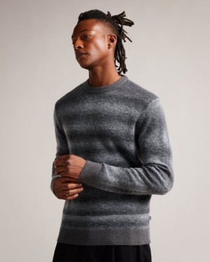 Light Grey Ted Baker Abulti Regular Fit Striped Jumper Jumpers & Knitwear | WYFLQGS-12