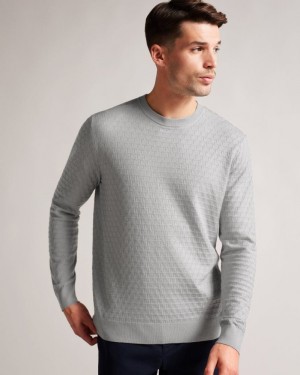Light Grey Ted Baker Dartell Long Sleeve T Stitched Crew Neck Jumper Jumpers & Knitwear | PVXUZHR-68