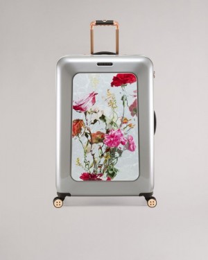 Light Grey Ted Baker Guston Watercolour Floral Large Trolley Case Suitcases & Travel Bags | GIVUJQO-48