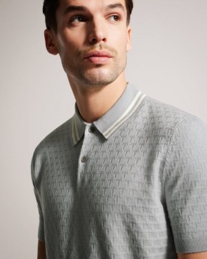 Light Grey Ted Baker Mahana Short Sleeve Regular T Stitched Polo Shirt Polo Shirts | SQGLUNK-61