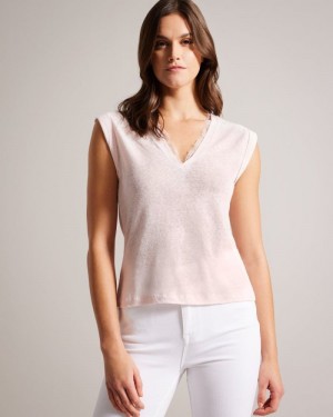 Light Nude Ted Baker Effiy V-Neck Vest With Lace Neckline T-Shirts & Vests | IJFXDYC-32