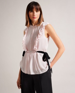 Light Nude Ted Baker Evalie Sleeveless Frilled Top Tops & Blouses | BJIYNML-79