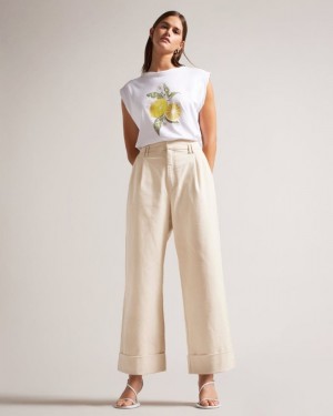 Light Nude Ted Baker Steviey Wide Leg Tailored Trousers Trousers & Shorts | JRIVDFP-53