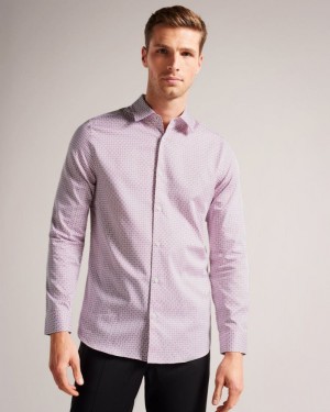 Light Pink Ted Baker Conifur Long Sleeve Circle Geometric Print Shirt Shirts | RENKHIW-56