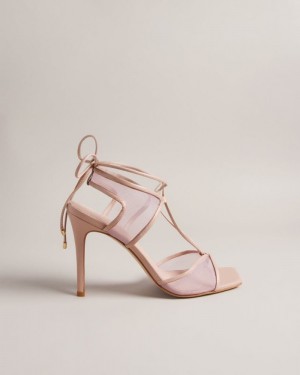 Light Pink Ted Baker Junera Mesh Tie Strap Sandals Heels | WKVGCNS-18