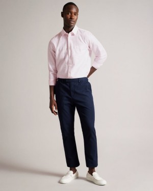 Light Pink Ted Baker Kingwel Long Sleeve Linen Blend Shirt Shirts | PRGKTLH-97