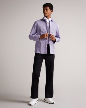 Light Purple Ted Baker Amoret Long Sleeve Harrington Shacket Coats & Jackets | TZOFSPB-04