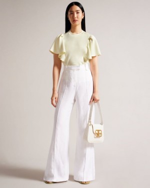 Light Yellow Ted Baker Nikilaa Boxy Ruffle Sleeve T-Shirt Tops & Blouses | MOJYHAX-41