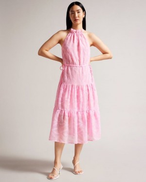 Lilac Ted Baker Miarose Drawstring Waist Halterneck Dress Dresses | PTEHVMA-58