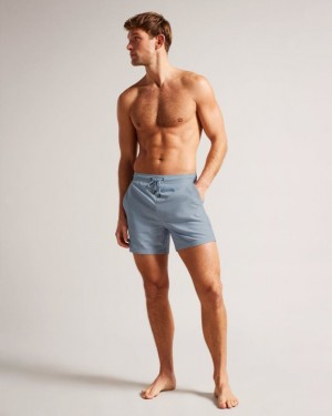 Medium Blue Ted Baker Hiltree Plain Swim Shorts Swimwear & Beachwear | PCLETVM-01