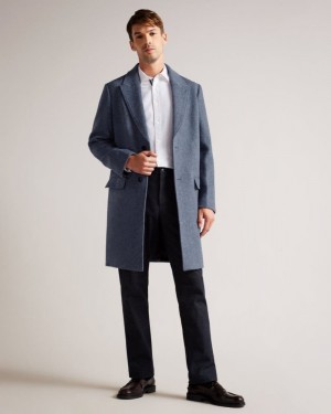 Medium Blue Ted Baker Raydon Pure Wool Single Breasted Overcoat Coats & Jackets | SPTIWRN-61