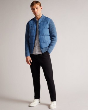 Medium Blue Ted Baker Spores Long Sleeve Wadded Zip Through Jacket Jumpers & Knitwear | DPAFOXH-50