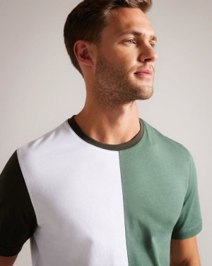Medium Green Ted Baker Ramin Short Sleeve Vertical Colour Block T-Shirt Tops | YTIZHPC-58