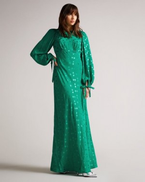Medium Green Ted Baker Tallyia Maxi Dress with Seam Detailing Dresses | WEXVTFR-71
