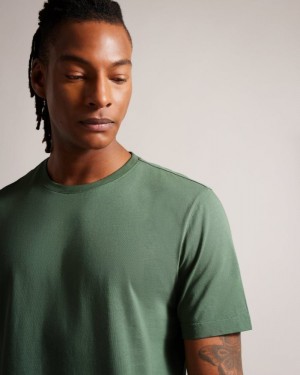 Medium Green Ted Baker Tywinn Short Sleeve Regular Fit Plain T-shirt Tops | UVDZTYO-65