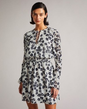 Medium Grey Ted Baker Felici Ruched Detail Mini Dress Dresses | IJHUXSZ-28