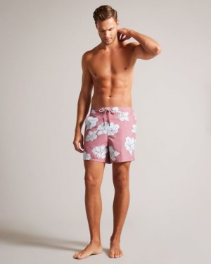 Medium Pink Ted Baker Ampbell Floral Swim Shorts Swimwear & Beachwear | TYCVZLE-65