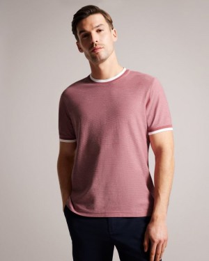 Medium Pink Ted Baker Bowker Regular Fit Textured T-Shirt Tops | CPJHZMT-13