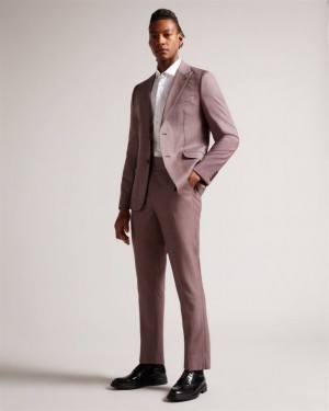 Medium Pink Ted Baker Byront Slim Fit Wool Trousers Suits | UMEIYOR-09