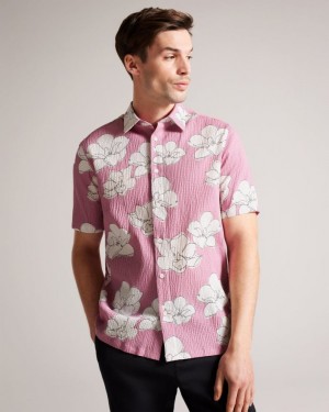Medium Pink Ted Baker Coving Short Sleeve Large Floral Print Shirt Shirts | USBRCEN-84