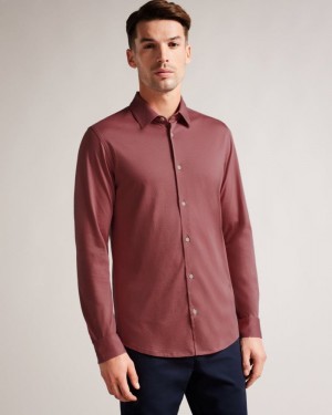 Medium Pink Ted Baker Marros Long Sleeve Lustrous Jersey Shirt Shirts | PZBFXAY-12