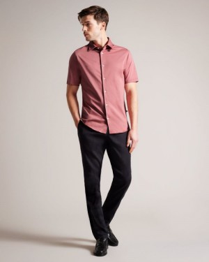Medium Pink Ted Baker Marrsho Short Sleeve Smart Jersey Shirt Shirts | GSQILVA-90