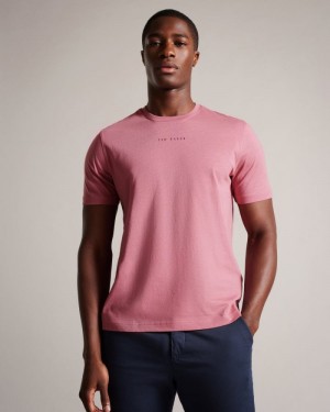 Medium Pink Ted Baker Wilkin Short Sleeve Branded T-Shirt Tops | HNPUJKF-50