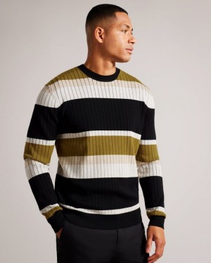 Natural Ted Baker Array Long Sleeve Regular Fit Striped Jumper Jumpers & Knitwear | CVXKMIL-49