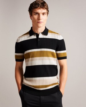 Natural Ted Baker Confer Short Sleeve Striped Polo Shirt Polo Shirts | AMGSWPL-18