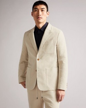 Natural Ted Baker Efford Herringbone Moleskin Jacket Coats & Jackets | ULDIXSH-48