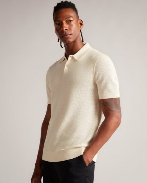 Natural Ted Baker Imago Short Sleeve Regular Fit Knitted Polo Shirt Polo Shirts | NHRUWAK-96