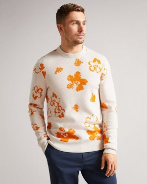 Natural Ted Baker Sandsen Long Sleeve Flower Graphic Crew Neck Tee Jumpers & Knitwear | MCNDURX-75