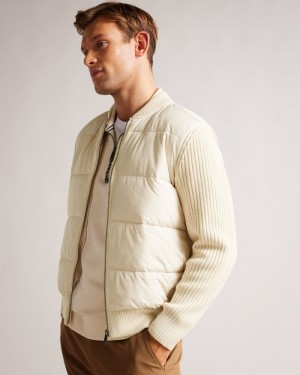 Natural Ted Baker Spores Long Sleeve Wadded Zip Through Jacket Jumpers & Knitwear | RGIHQVX-62