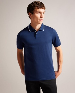 Navy-Blue Ted Baker Allard Short Sleeve Polo Shirt Polo Shirts | WQTHNOY-83