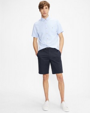 Navy Ted Baker Buenose Cotton Chino Shorts Swimwear & Beachwear | ZRSNHFX-95
