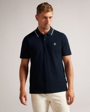 Navy Ted Baker Camdn Short Sleeve Polo Shirt Polo Shirts | YQJNXIP-31