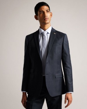 Navy Ted Baker Cromjs Wool Blend Check Jacket Suits | WOQPEJZ-56