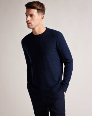Navy Ted Baker Dartell Long Sleeve T Stitched Crew Neck Jumper Jumpers & Knitwear | NZMYFJC-38