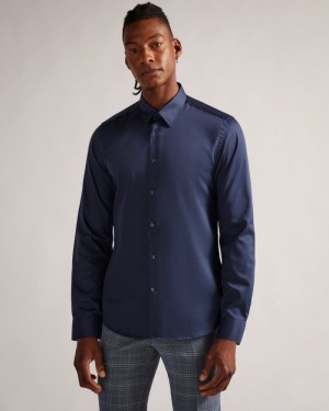 Navy Ted Baker Duddoss Long Sleeve Slim Fit Shirt Shirts | TAOYUIP-94