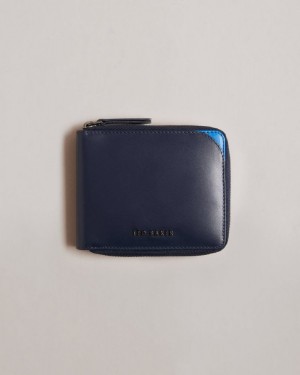 Navy Ted Baker Finnie Corner Detail Zip Around Wallet Wallets & Cardholders | YDIFWRJ-04