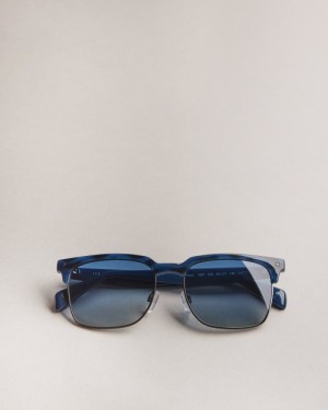 Navy Ted Baker Floydi Tortoiseshell Clubmaster Sunglasses Sunglasses | IRUFLZT-91