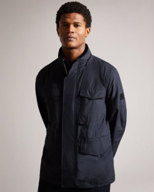 Navy Ted Baker Garceea Field Jacket With Zip Away Hood Coats & Jackets | AODSPIK-01