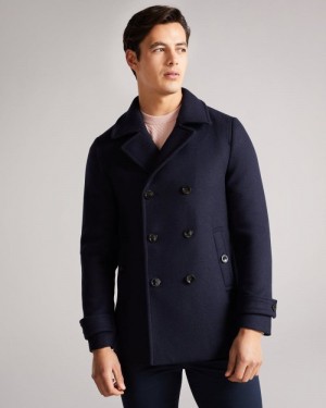 Navy Ted Baker Grilldd Wool Peacoat Coats & Jackets | RXMCBVT-69