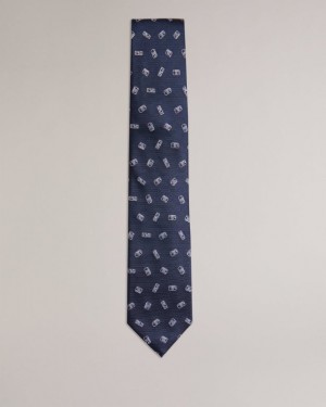 Navy Ted Baker Hubert Jacquard Camera Tie Ties & Bowties | EYNAIKP-04