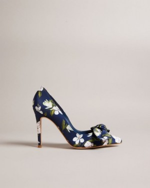 Navy Ted Baker Hyra Floral Bow Court Heels Heels | UFSANOX-89